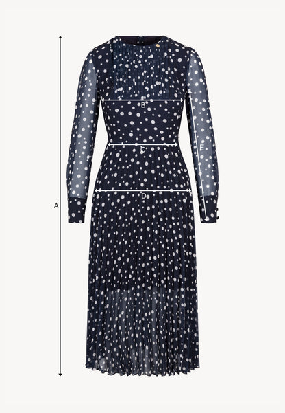 Navy polka dot dress with a pleated hem – NYLA