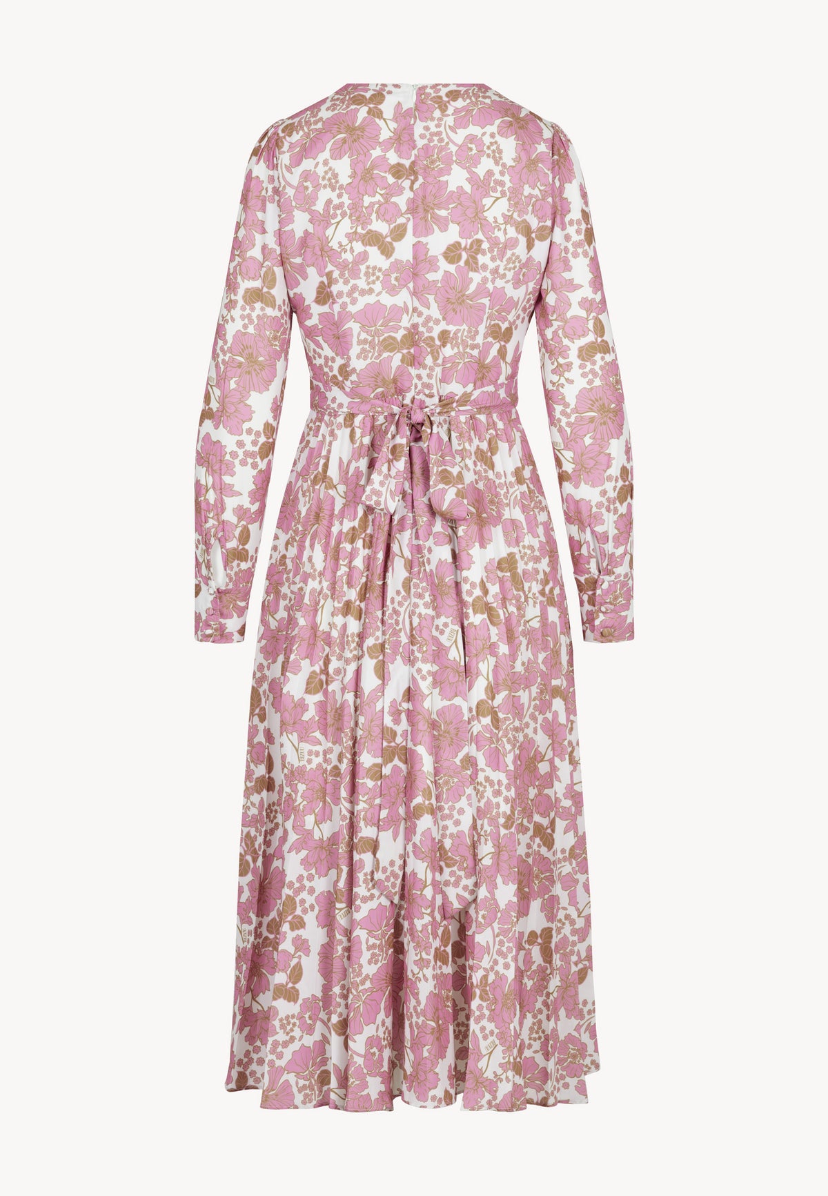 The back of the NYLA pink dress with a pleated hem.