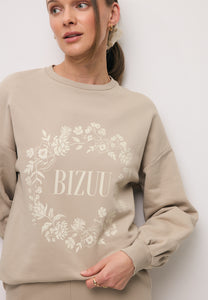 Beige oversized sweatshirt with floral appliqué ORISA