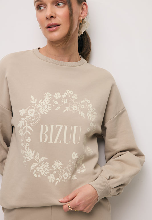 Beige oversized sweatshirt with floral appliqué ORISA