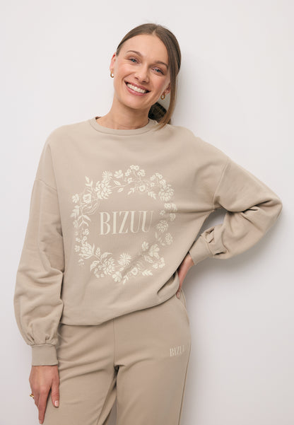 Beige oversized sweatshirt with floral appliqué ORISA