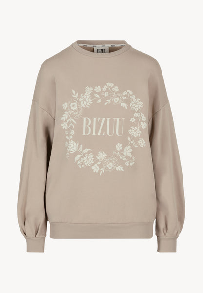 Beige oversized sweatshirt with floral appliqué ORISA