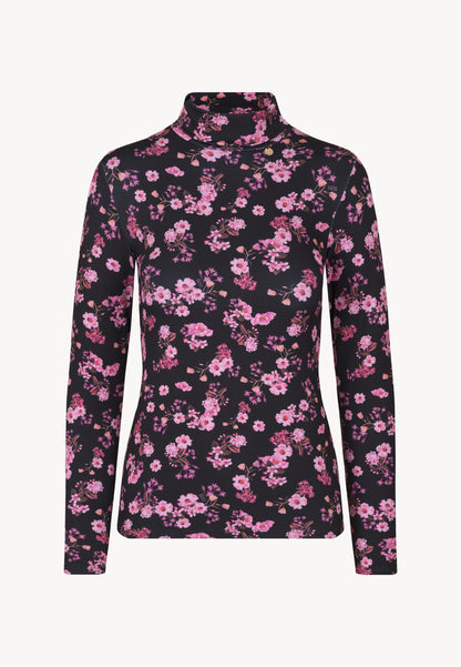 Tight-Fit Turtleneck with OWAKA Signature Print – Black