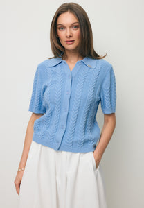 Blue PATRI cardigan in a polo style