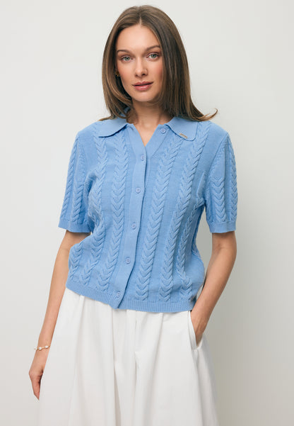 Blue PATRI cardigan in a polo style