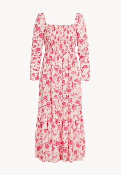 Red midi dress in author's print PATRYA