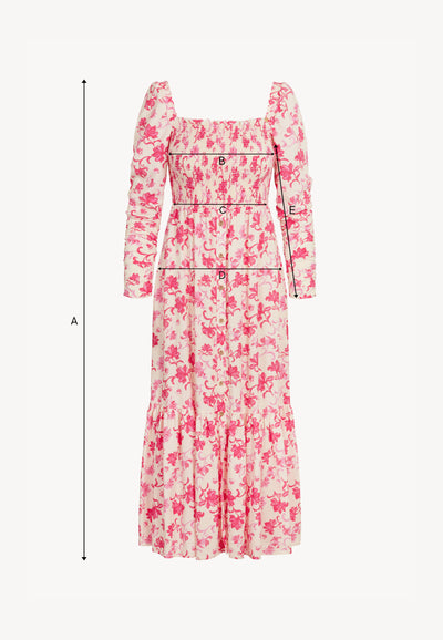 Red midi dress in author's print PATRYA