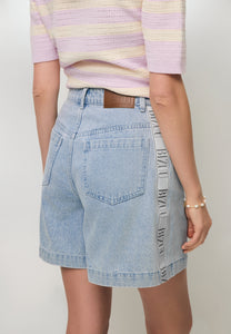 Light blue MIREYA wide-leg denim shorts with contrast trim