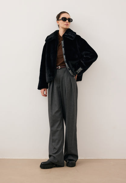 Black PIACENZA faux fur jacket with a straight cut