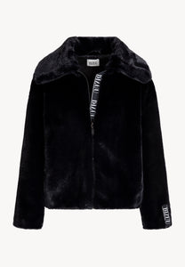 Black PIACENZA faux fur jacket with a straight cut