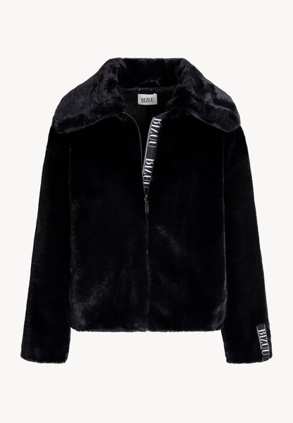 Black PIACENZA faux fur jacket with a straight cut