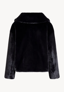 Black PIACENZA faux fur jacket with a straight cut