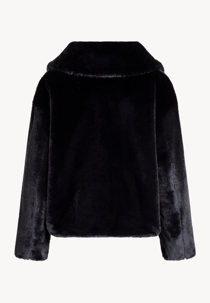 Black PIACENZA faux fur jacket with a straight cut