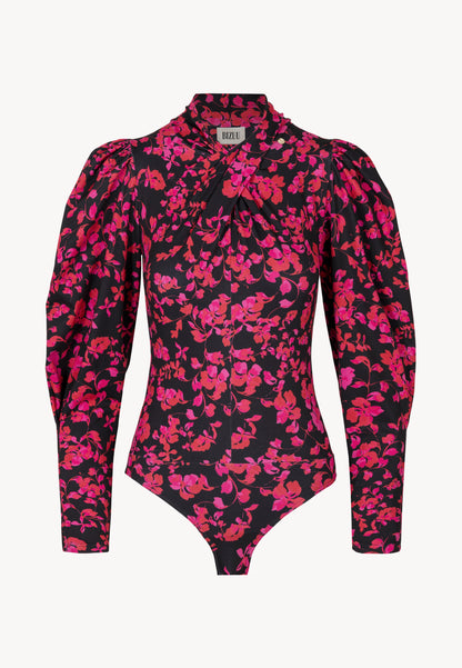 Pink bodysuit with a decorative twist at the neckline PINGANG