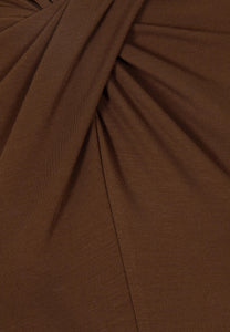 Brown long-sleeve top with decorative tie detail PINOWA
