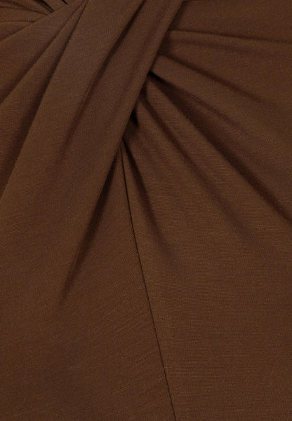 Brown long-sleeve top with decorative tie detail PINOWA