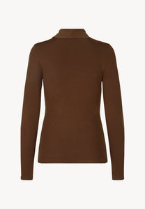 Brown long-sleeve top with decorative tie detail PINOWA