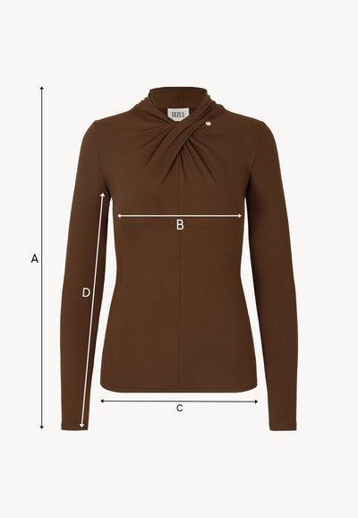 Brown long-sleeve top with decorative tie detail PINOWA