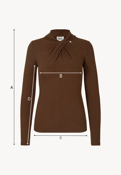 Brown long-sleeve top with decorative tie detail PINOWA