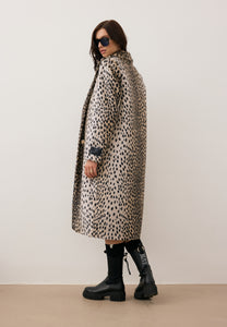 Beige PONTICELLI faux fur coat with a short leopard-print texture