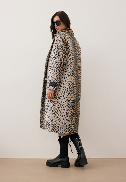 Beige PONTICELLI faux fur coat with a short leopard-print texture