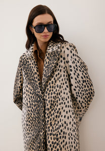 Beige PONTICELLI faux fur coat with a short leopard-print texture