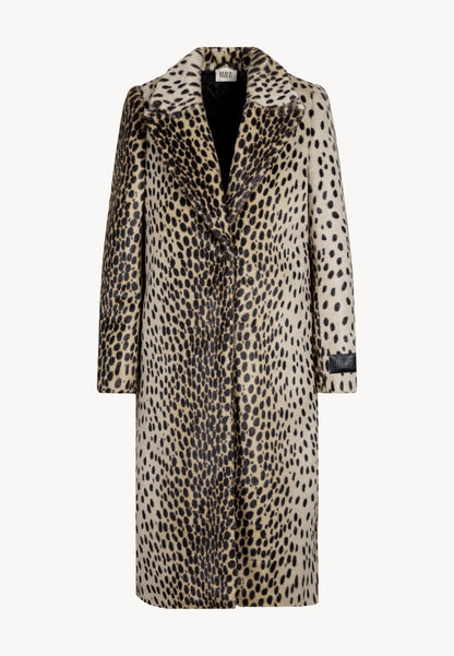 Beige PONTICELLI faux fur coat with a short leopard-print texture