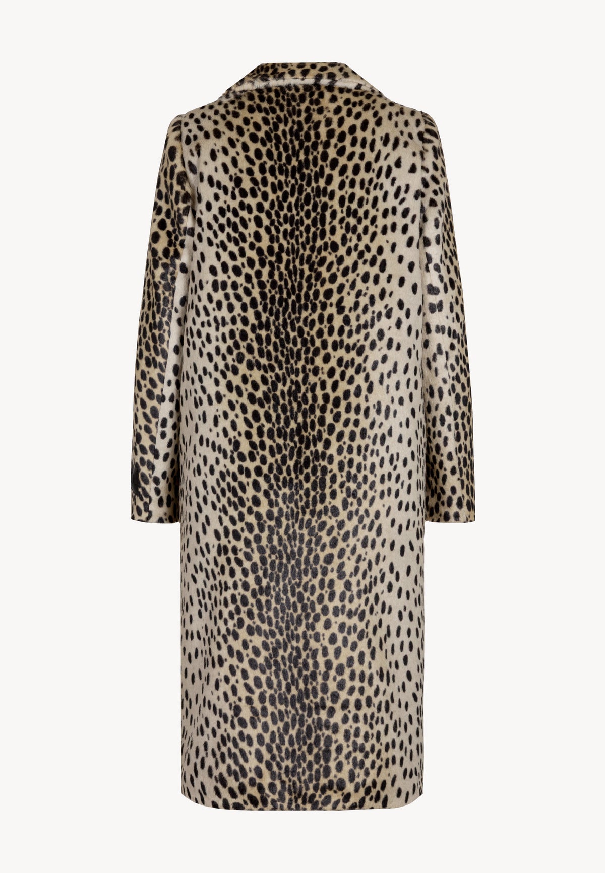 Back view of the straight PONTICELLI coat in an animal print.
