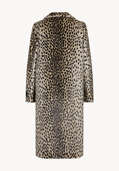 Beige PONTICELLI faux fur coat with a short leopard-print texture
