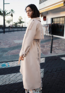 Beige women’s oversized coat with side stripe RACHELLA