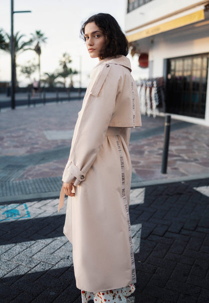 Beige women’s oversized coat with side stripe RACHELLA