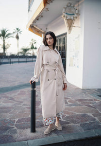 Beige women’s oversized coat with side stripe RACHELLA