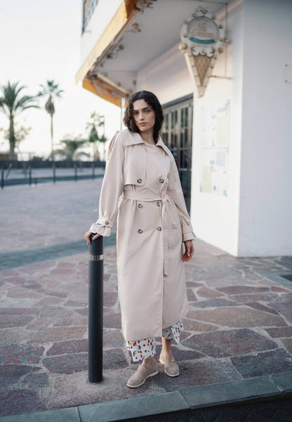 Beige women’s oversized coat with side stripe RACHELLA