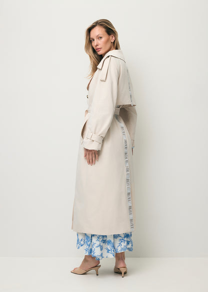 Beige women’s oversized coat with side stripe RACHELLA