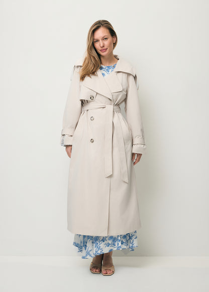 Beige women’s oversized coat with side stripe RACHELLA