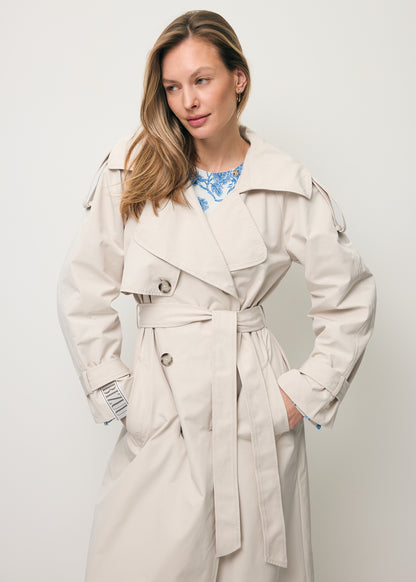Beige women’s oversized coat with side stripe RACHELLA