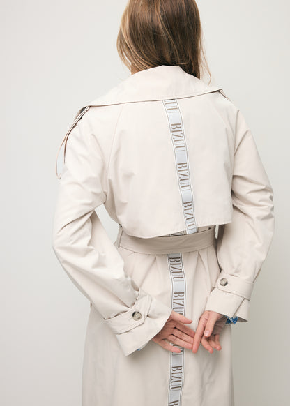Beige women’s oversized coat with side stripe RACHELLA