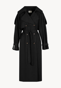 Black oversized women's coat with stripe RACHELLA