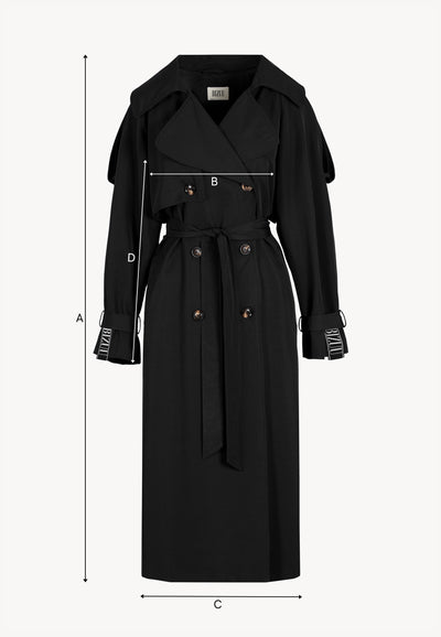 Black oversized women's coat with stripe RACHELLA