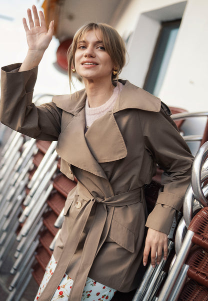 Short double-breasted trench coat RACHY in taupe