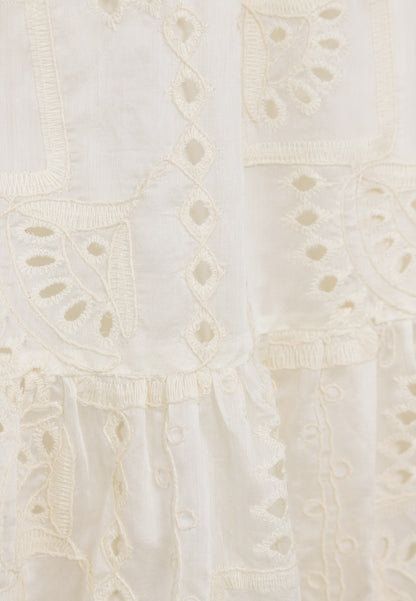 Cream dress with a tie at the neckline ROCHELLE