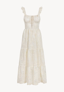 Cream dress with a tie at the neckline ROCHELLE