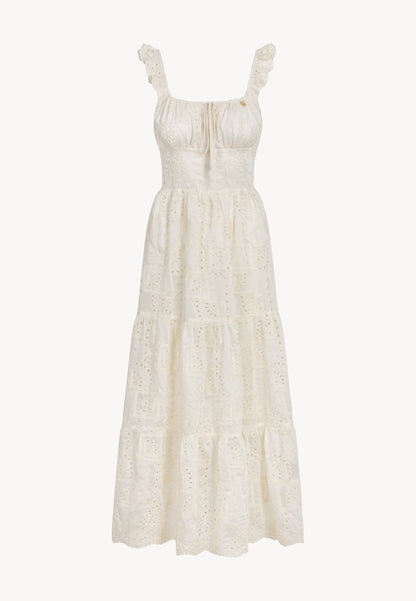 Cream dress with a tie at the neckline ROCHELLE