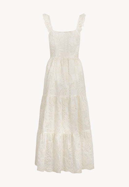Cream dress with a tie at the neckline ROCHELLE