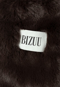 Brown faux fur ROKKA gloves with a branded logo label.