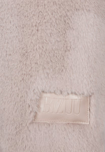 Beige ROMA women’s faux fur coat with logo detail on the sleeve
