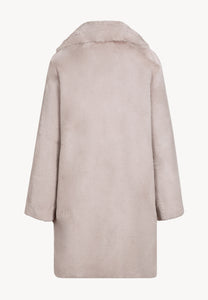 Beige ROMA women’s faux fur coat with logo detail on the sleeve