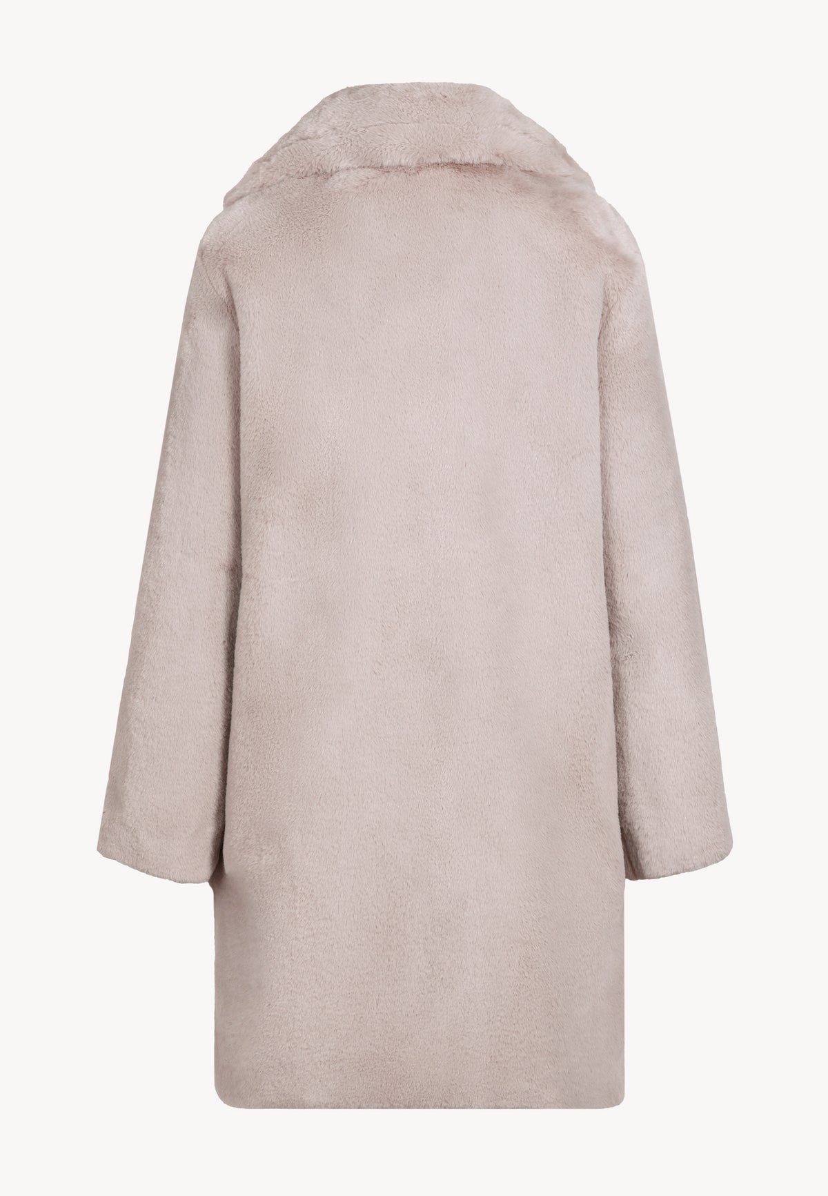 Back view of the beige ROMA faux fur coat.