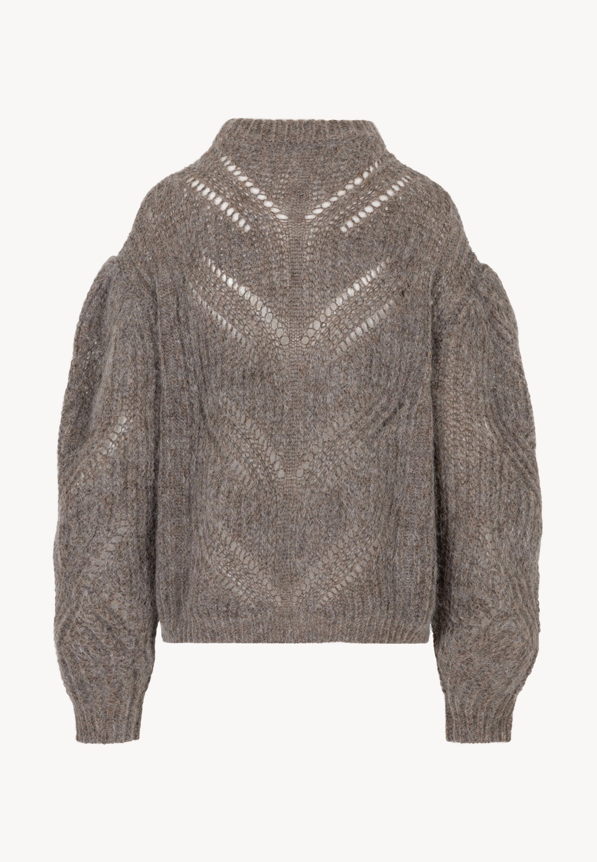 Back view of the beige ROSSO openwork sweater.