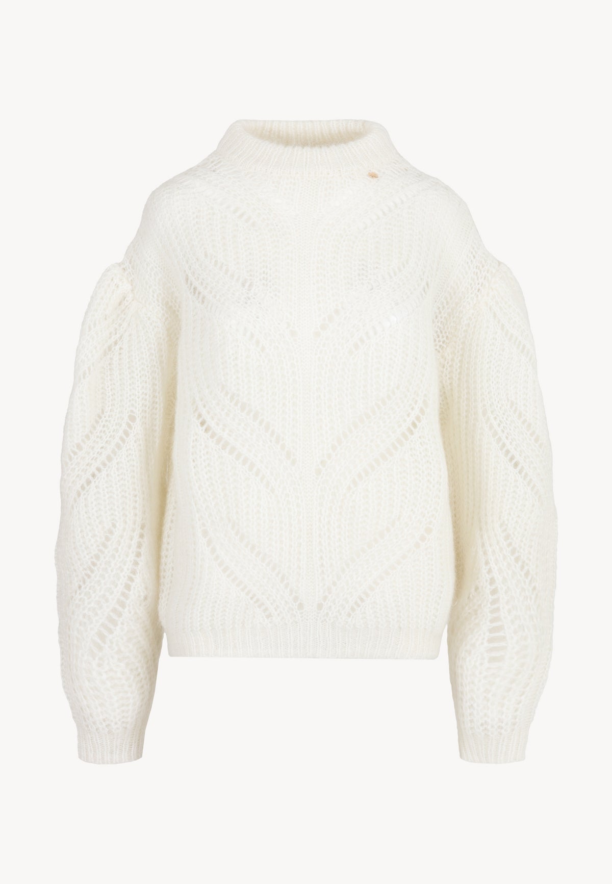 Front view of the cream ROSSO openwork sweater.